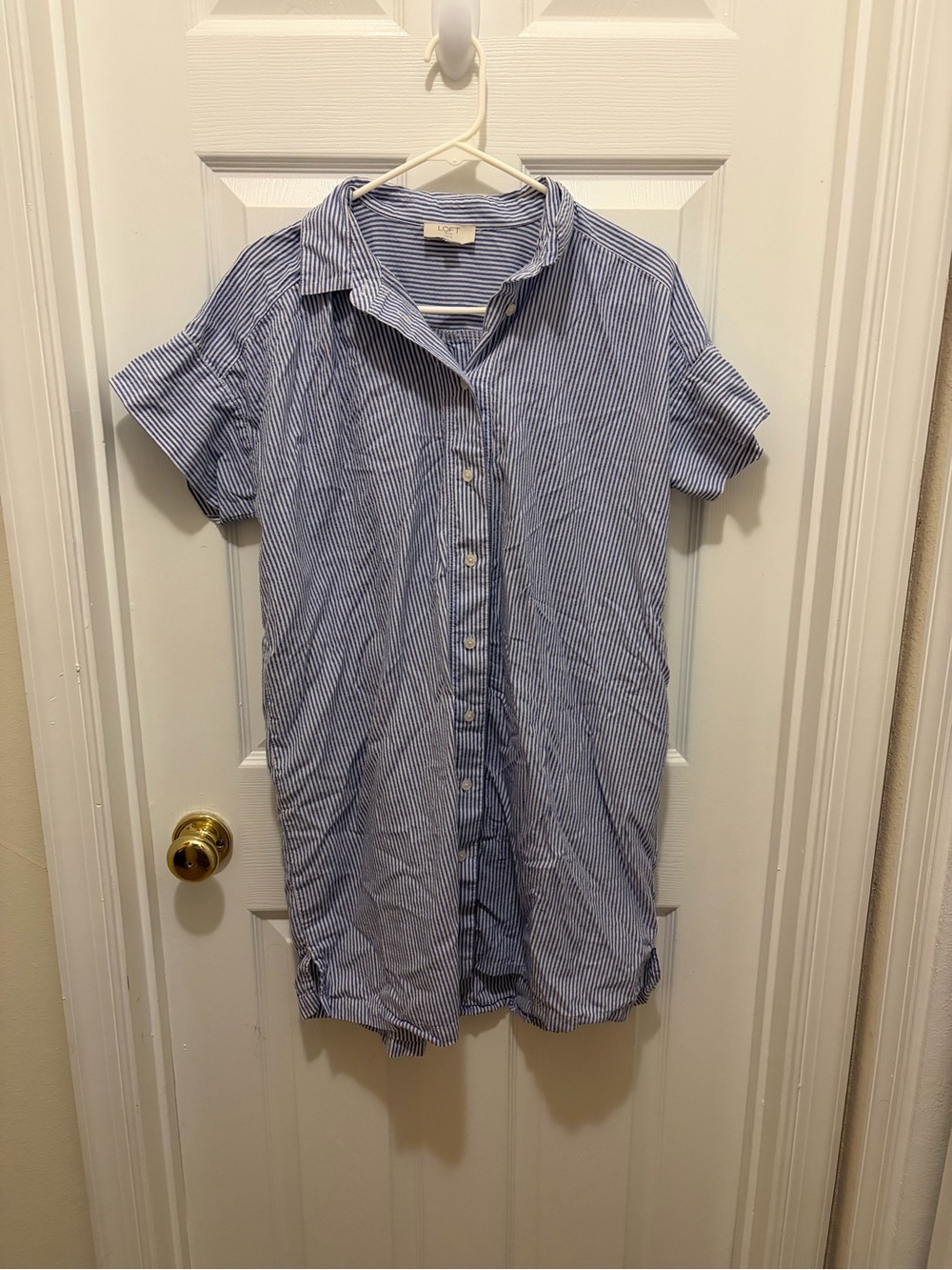 LOFT Blue and White Striped Button-Down Tunic